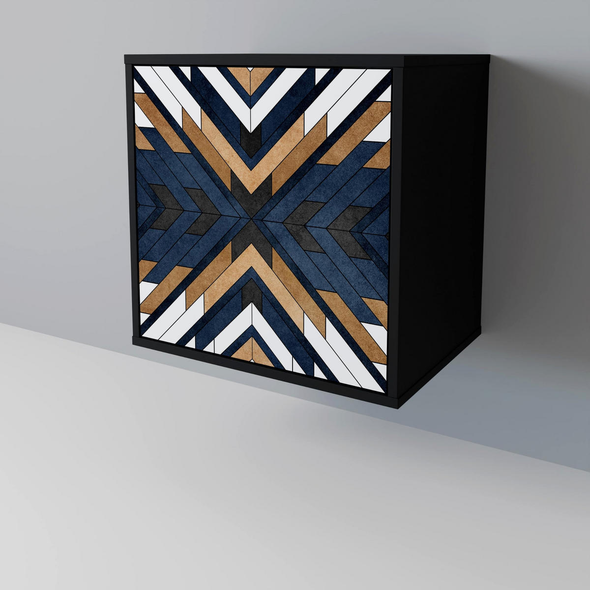 SIDEBOARD ARTFUL GEOMETRY, Schwarz, 57,5x42x67,5 cm, Schwarze Metall-Rahmenfüße - Multicolor/Schwarz, Holzwerkstoff/Metall (57.5/67.5/42cm) - SpaceRebels