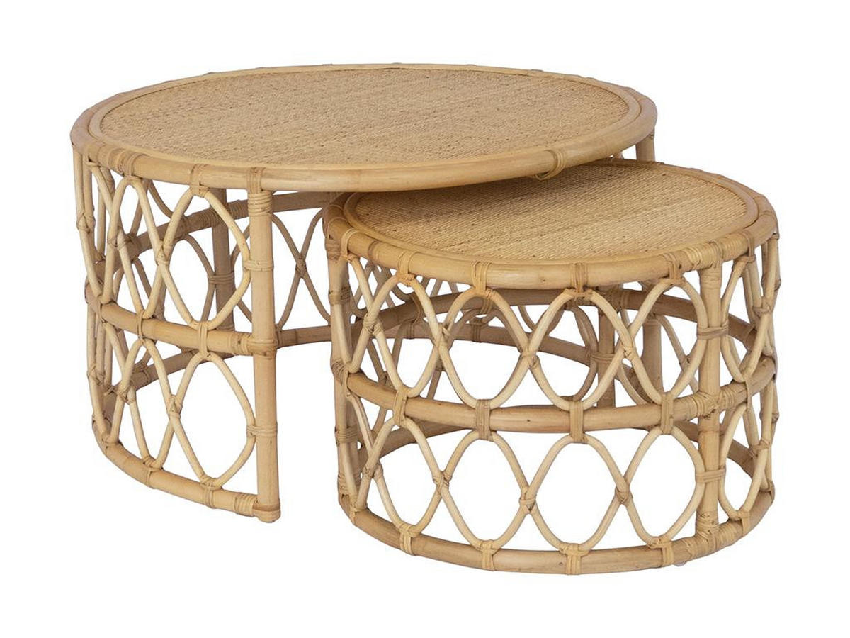 2ER-SET Couchtisch - Rattan - Naturfarben - RONITA - Naturfarben, Holzwerkstoff (80/80/45cm) - Vente-Unique