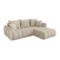 ROHOVÁ SEDAČKA s funkcí spaní, otoman vpravo TOKO-L-v1 277x194x86 krémová velur - černá/krémová, kompozitní dřevo/textil (277/194cm) - ALTDECOR