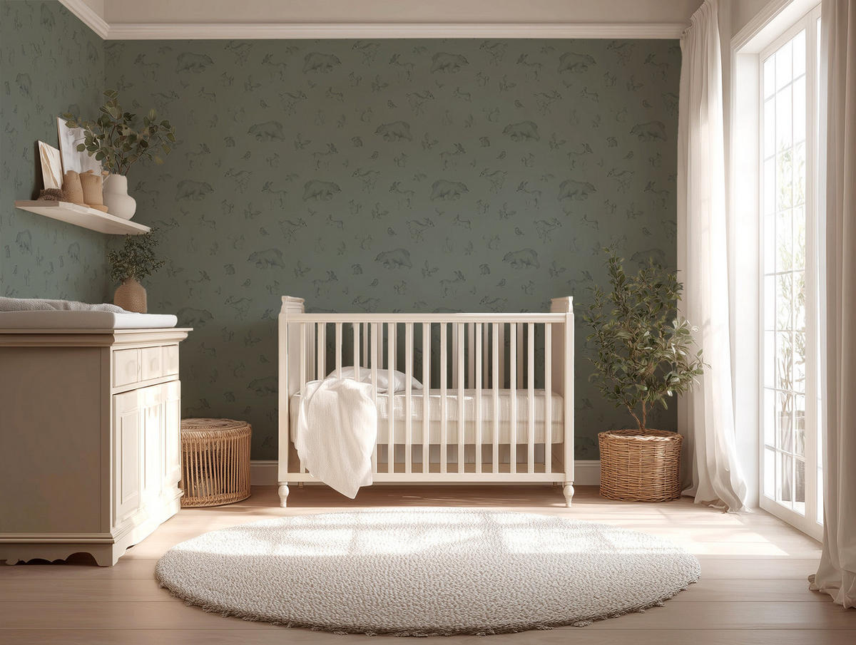 VLIESTAPETE Natural, Waldtiere 50 cm x 10 m dunkelgrün - Dunkelgrün, Papier (1000/50cm) - Lilipinso