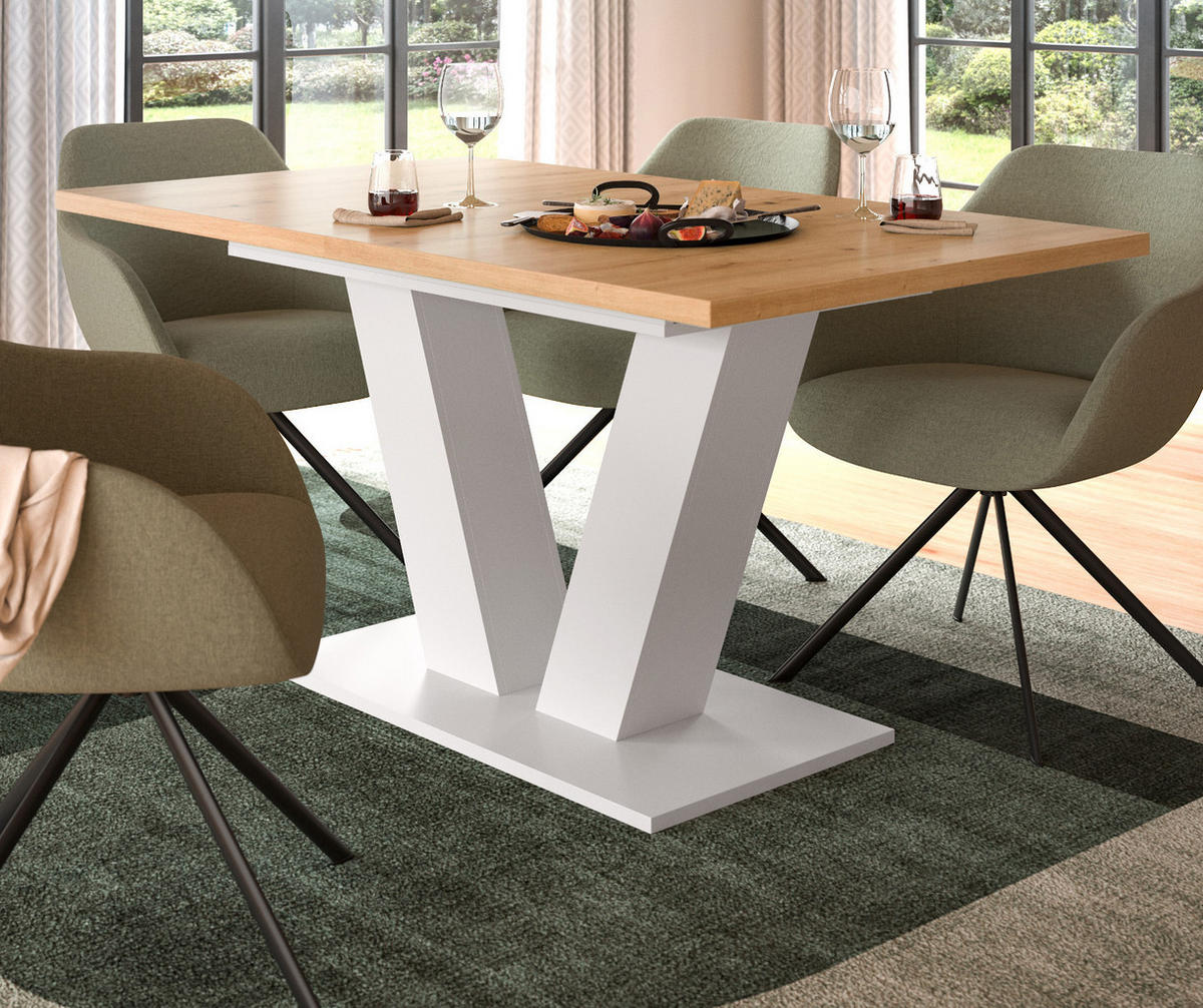 ESSTISCH weiß, Eiche Artisan, Küchentisch ausziehbar 150 - 190 cm - Weiß/Eiche Artisan, Holzwerkstoff/Metall (150/90/76cm) - Inn.Furn