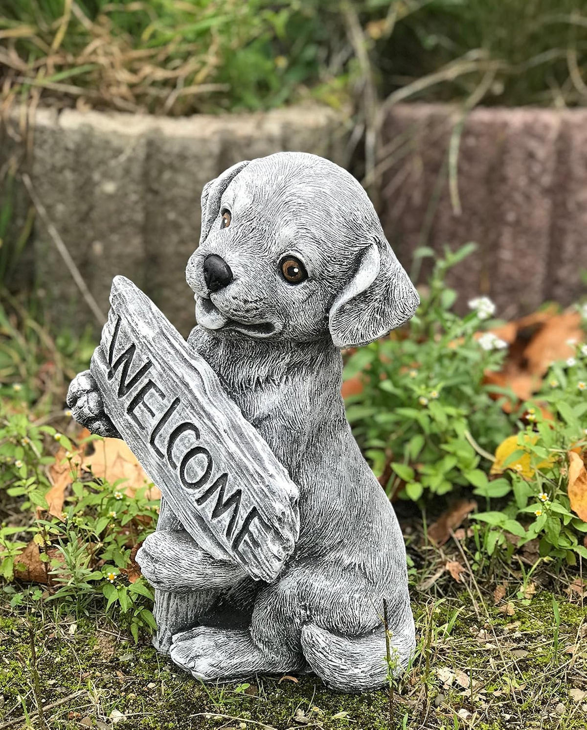 STEINFIGUR Hund Welcome Frostfest wetterfest massiver Steinguss - Grau, Stein (16/27/19cm) - stoneandstyle