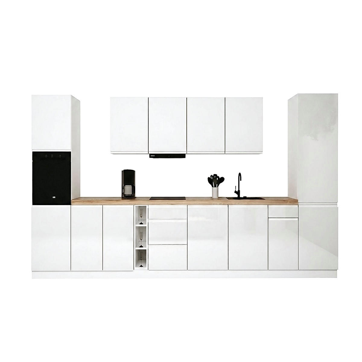 KÜCHENZEILE 440 cm - KA23-M440- in Weiß/Hochglanz - Weiß Hochglanz, Holz (440/212/58cm)