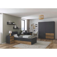 JUGENDZIMMER Joel in Grau Metallic und Artisan Eiche 5 teilig – mit 4trg Kleiderschrank, 90er Bett, Nachttisch, Schreibtisch und Rollcontainer - Grau, Holzwerkstoff (80/200/120cm)