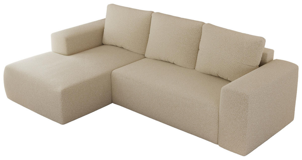 ECKSOFA TRENTINO L Beige Boucle - Links - Beige/Schwarz, Textil (266/164cm) - MKS