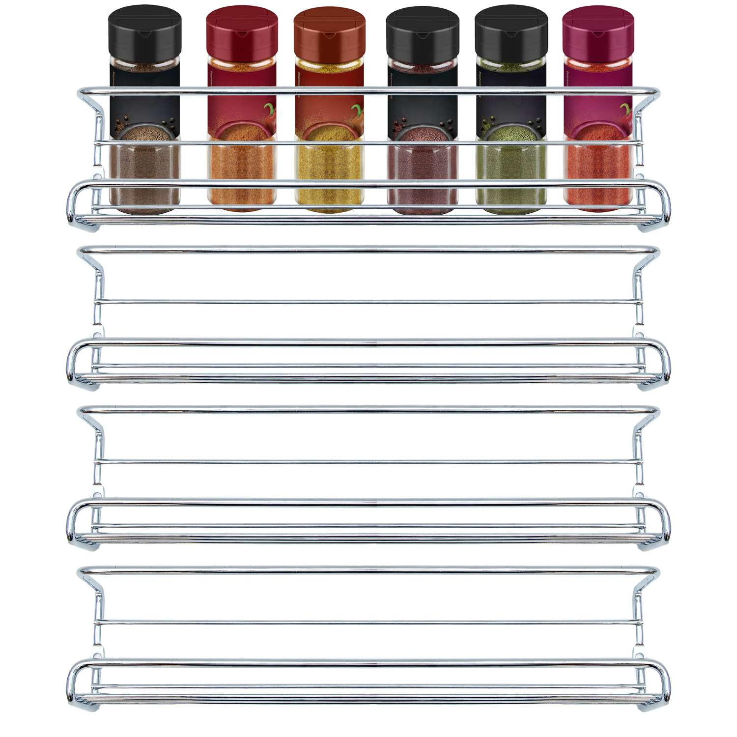 GEWÜRZREGAL-Set mit selbstklebenden Haken - Silberfarben, Metall (6.2/6.8/29.2cm) - Intirilife