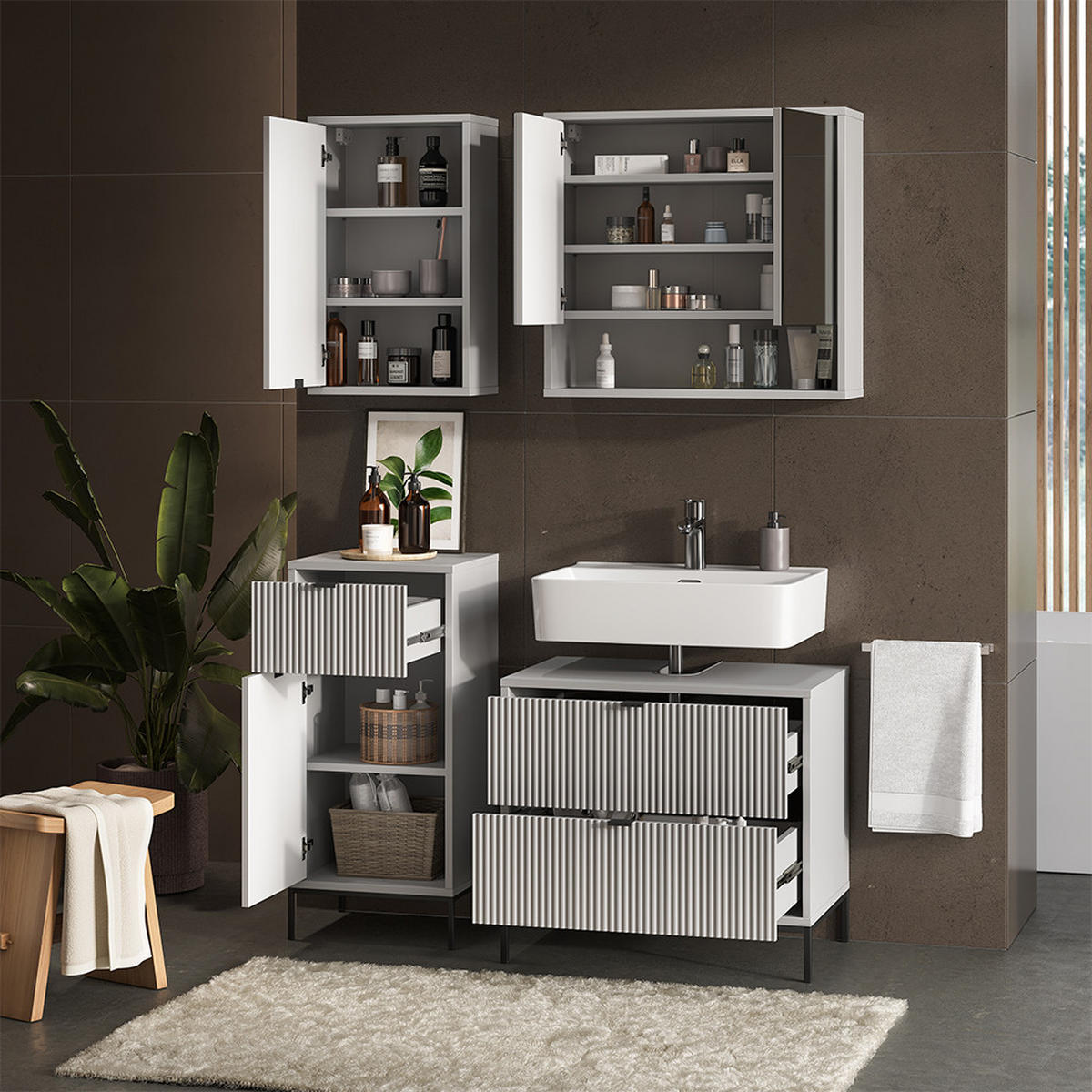 BADMÖBEL-SET Eliza Grau 4 Teile - Grau, Holzwerkstoff (70/63/45.1cm) - Vicco