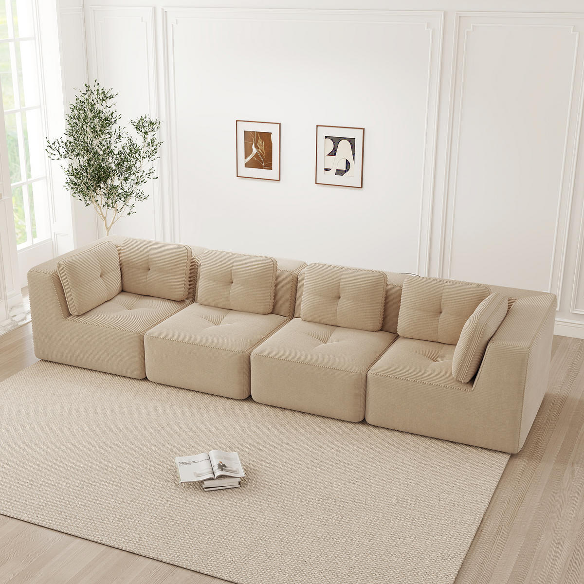 4-SITZER Sofa 386x104x69 cm aus Cordstoff rahmenlos modular, beige - Beige, Textil (104/69/386cm)