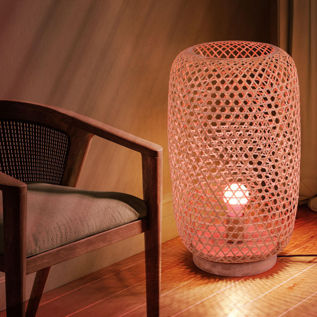 LED STEHLEUCHTE Bambus Geflecht Braun - Braun, Holz (31/31/55cm)