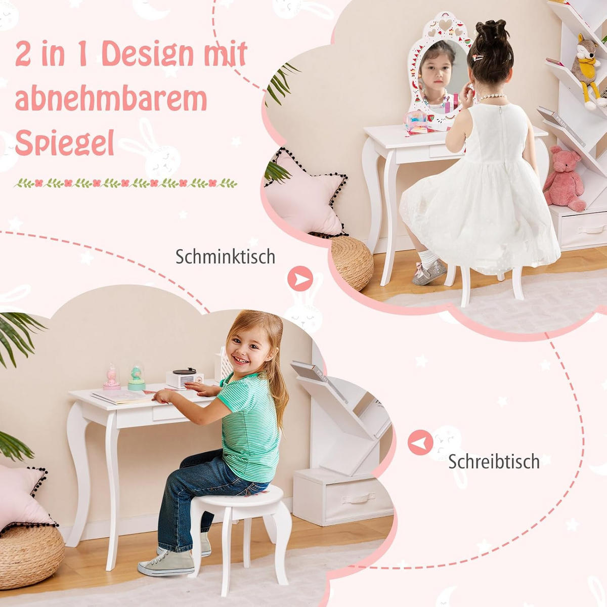 KINDER SCHMINKTISCH Weiß - Weiß, Holz (36/106/72cm) - COSTWAY