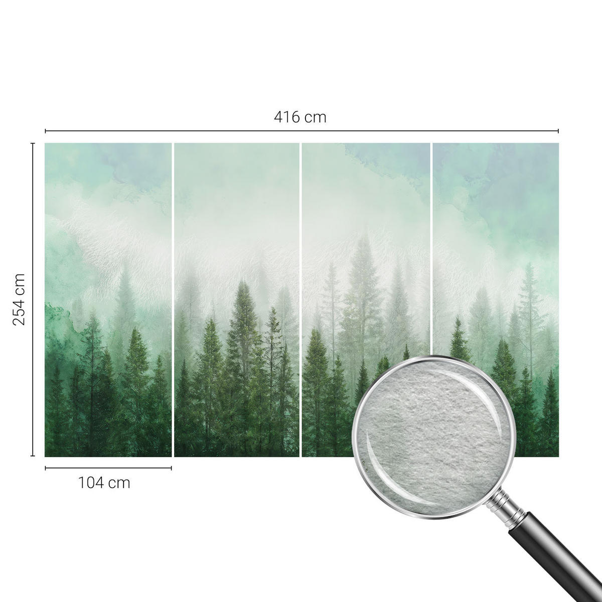 FOTOTAPETE 416x254 cm - Wolf im Wald - Grün, Textil (416/254cm) - Wallfluent