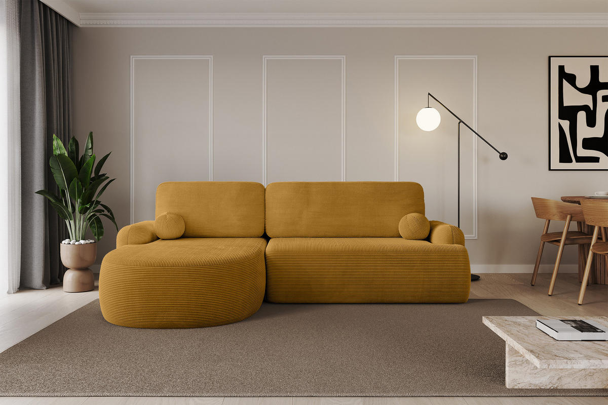 ECKSOFA mit Schlaffunktion und Bettkasten LIRA-L - 264x172x89 Senfgelb - Sandfarben, Holzwerkstoff/Textil (264/172cm) - ALTDECOR