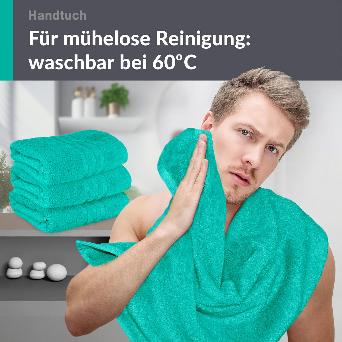 HANDTUCH 50x100 cm London Meeres Türkis 4er Set - Hellgrün, Textil (50/100cm) - Lashuma