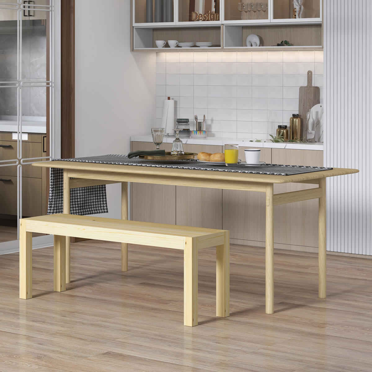 120CM Sitzbank 2-Sitzer Holzbank Essbank im Landhaus-Stil, Küchenbank für Küche - Naturfarben, Holz (33/45/120cm) - HOMCOM