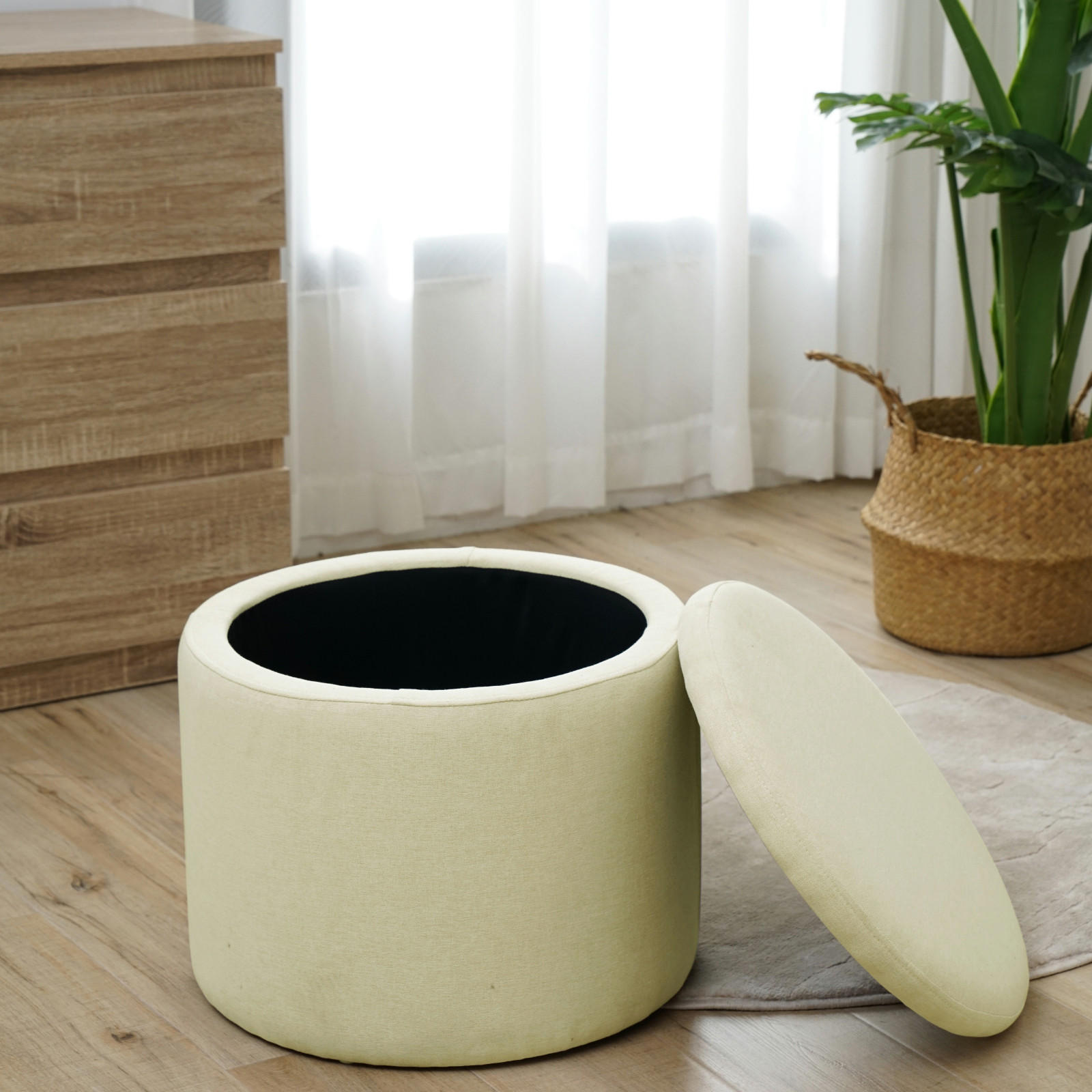 Thumbnail - Svita Hocker, Beige, Textil, 1-Sitzer, Rund, 44x35x44 cm, Wohnzimmer, Hocker, Sitzhocker