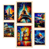 POSTER Set Mit 6 Hoch Aufragend Im Ölgemälde A3 & A4 Rahmen Aus Hellem Holz - Beige, Papier (29/3cm) - Nacnic