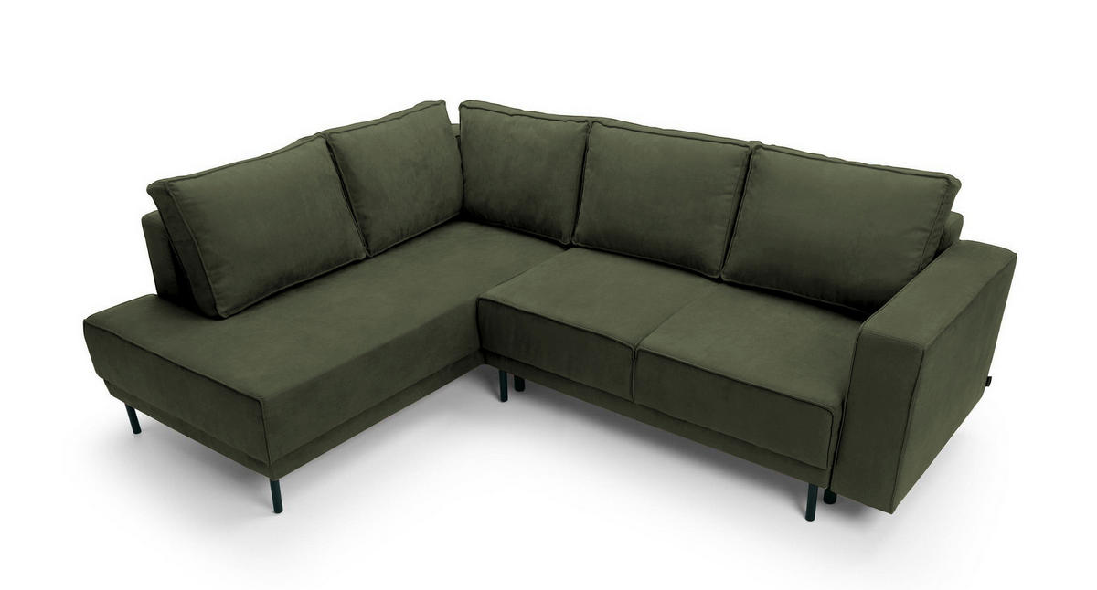 ECKSOFA Rodario Olivgrün Velours - Schwarz/Olivgrün, Textil/Metall (247/187cm) - Selsey