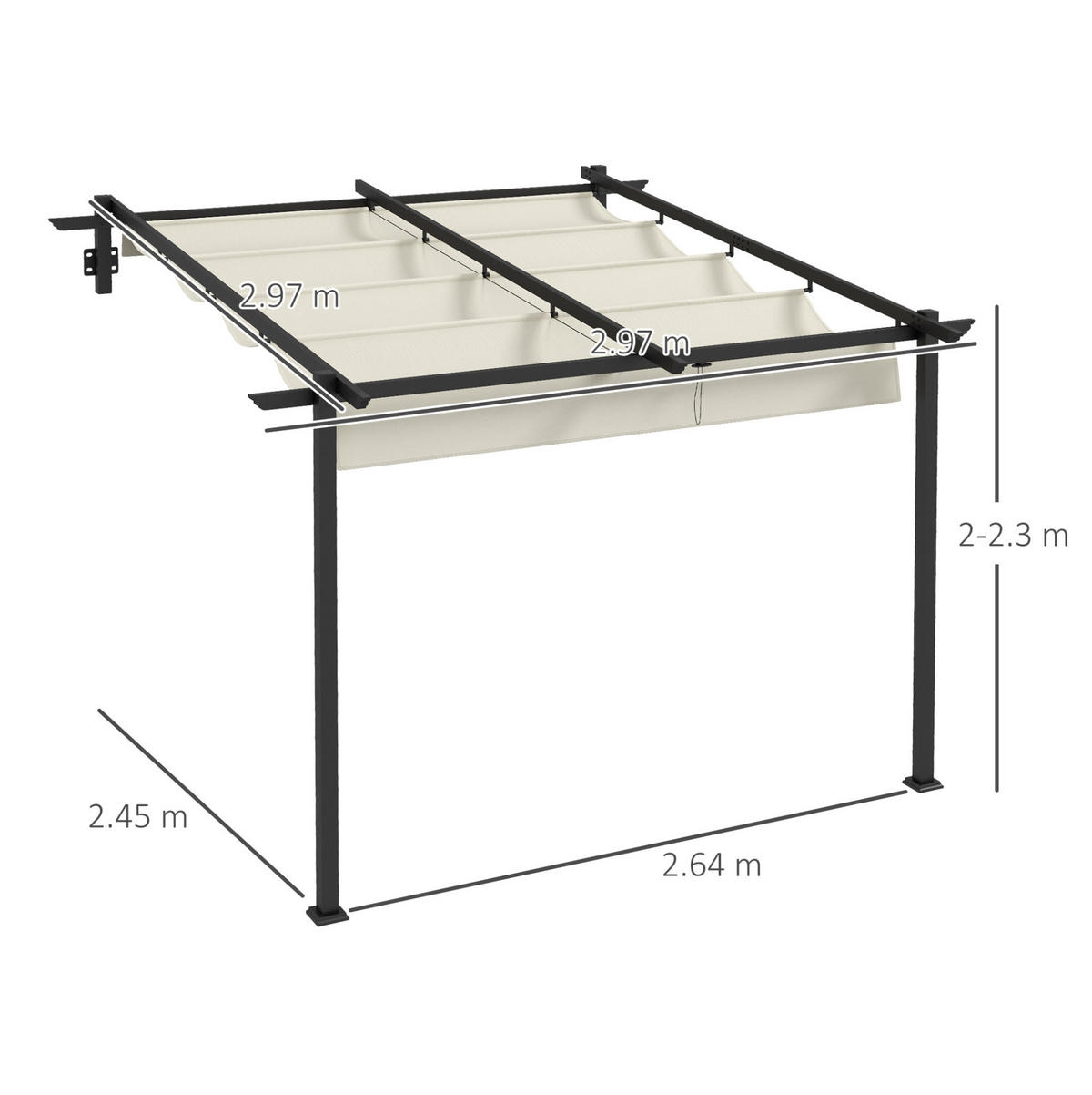 HLINÍKOVÁ pergola 297/297/200/230 cm s výsuvnou střechou a odvodem vody, krémově bílá - béžová, kov (297/230/297cm) - Redom