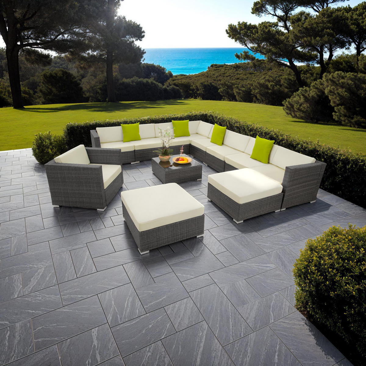 RATTANLOUNGE Las Vegas,mit Sicherheitsglasplatte,grau - Grau, Kunststoff - tectake