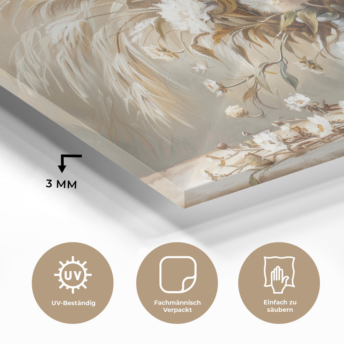 ACRYLGLASBILD Blumen - Vase - Stilleben - Beige 60x40 cm - Creme, Glas (60/40cm) - MuchoWow