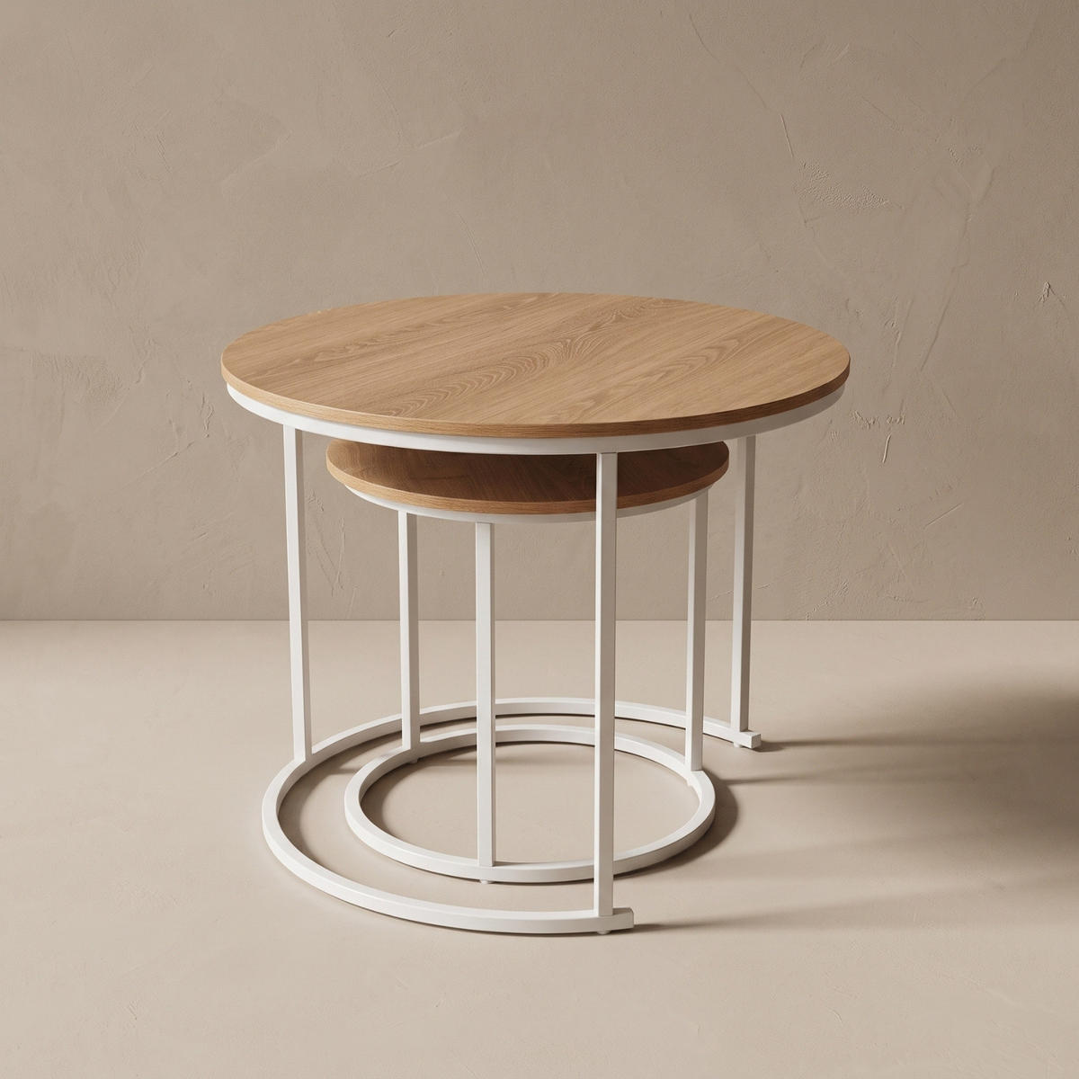 COUCHTISCH 2er-Set rund Weiß, Braun - Braun, Metall (60/60/50cm) - SCENA LIVING