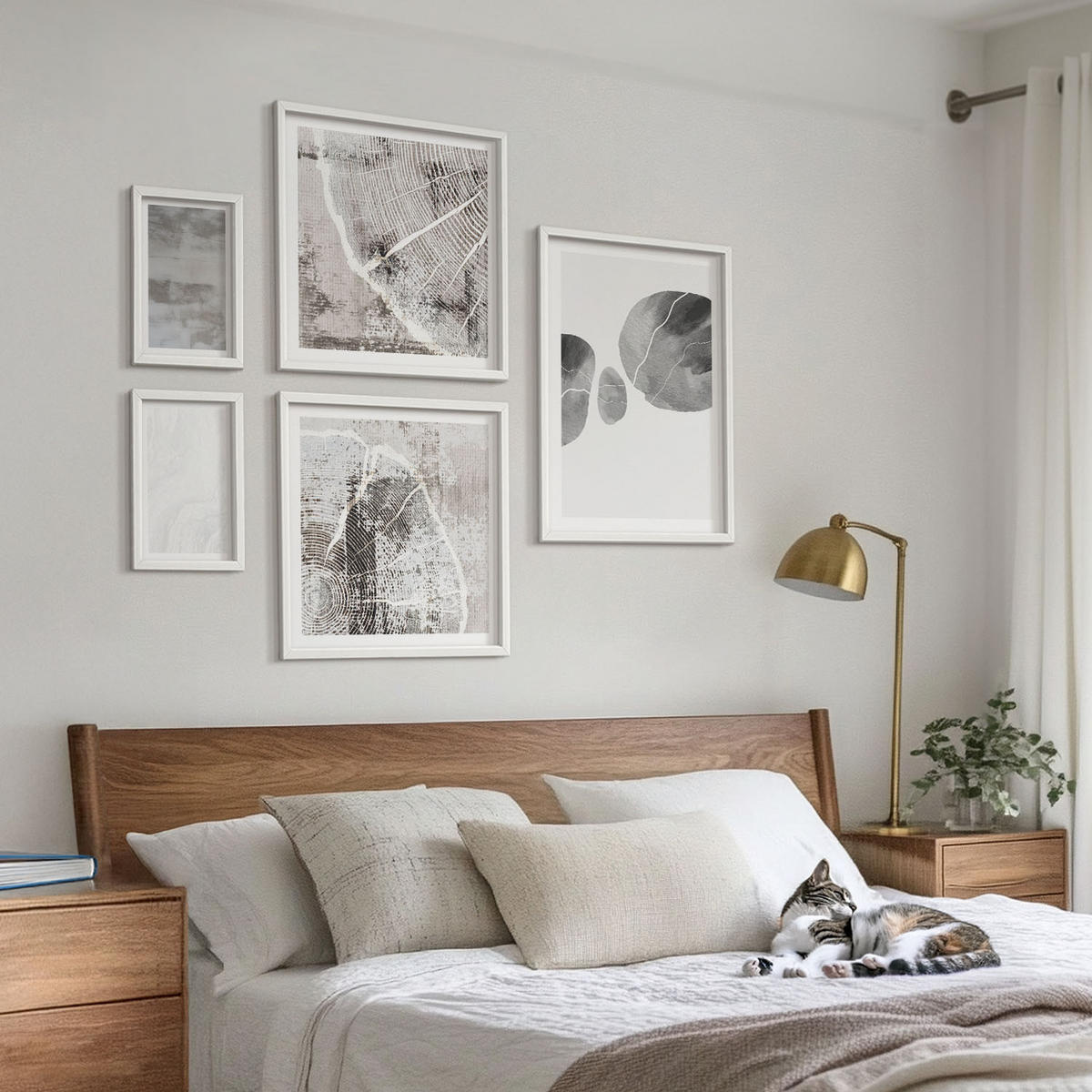 WANDBILDER 5er-Set - 50x50 cm & 20x30 cm & 40x60 cm Weißer Rahmen - Abstrakte moderne Formen - Weiß, Kunststoff (40/60cm) - ArtPrintCave