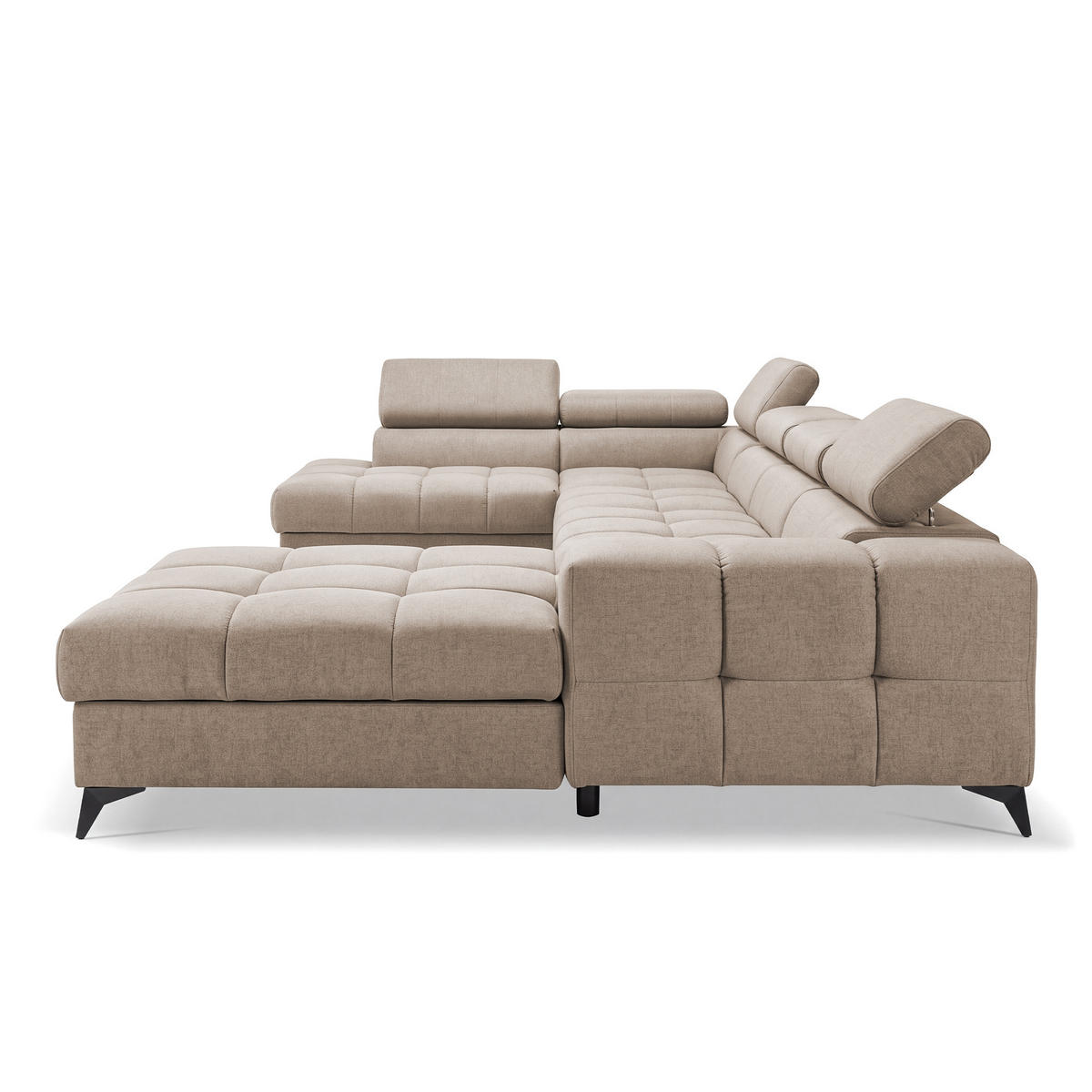 ECKSOFA PUDDING U Rechts mit Schlaffunktion 125x260 Velours Beige - Beige/Schwarz, Holz/Textil (350/203cm) - Muffo