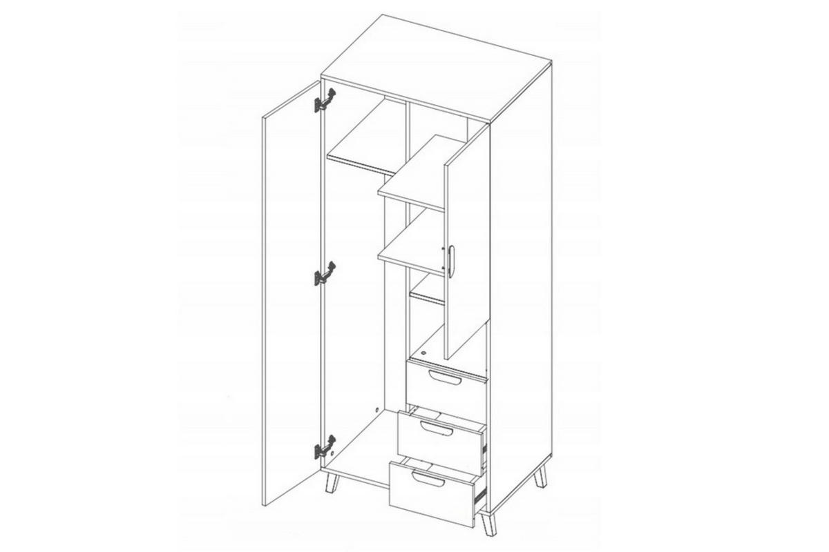 KINDERKLEIDERSCHRANK JUSTIN 02 80 cm breit in Weiß / Graphit / Grau / Eiche - Eichefarben/Graphitfarben, Holzwerkstoff (80/190/55cm) - Deine Möbel 24
