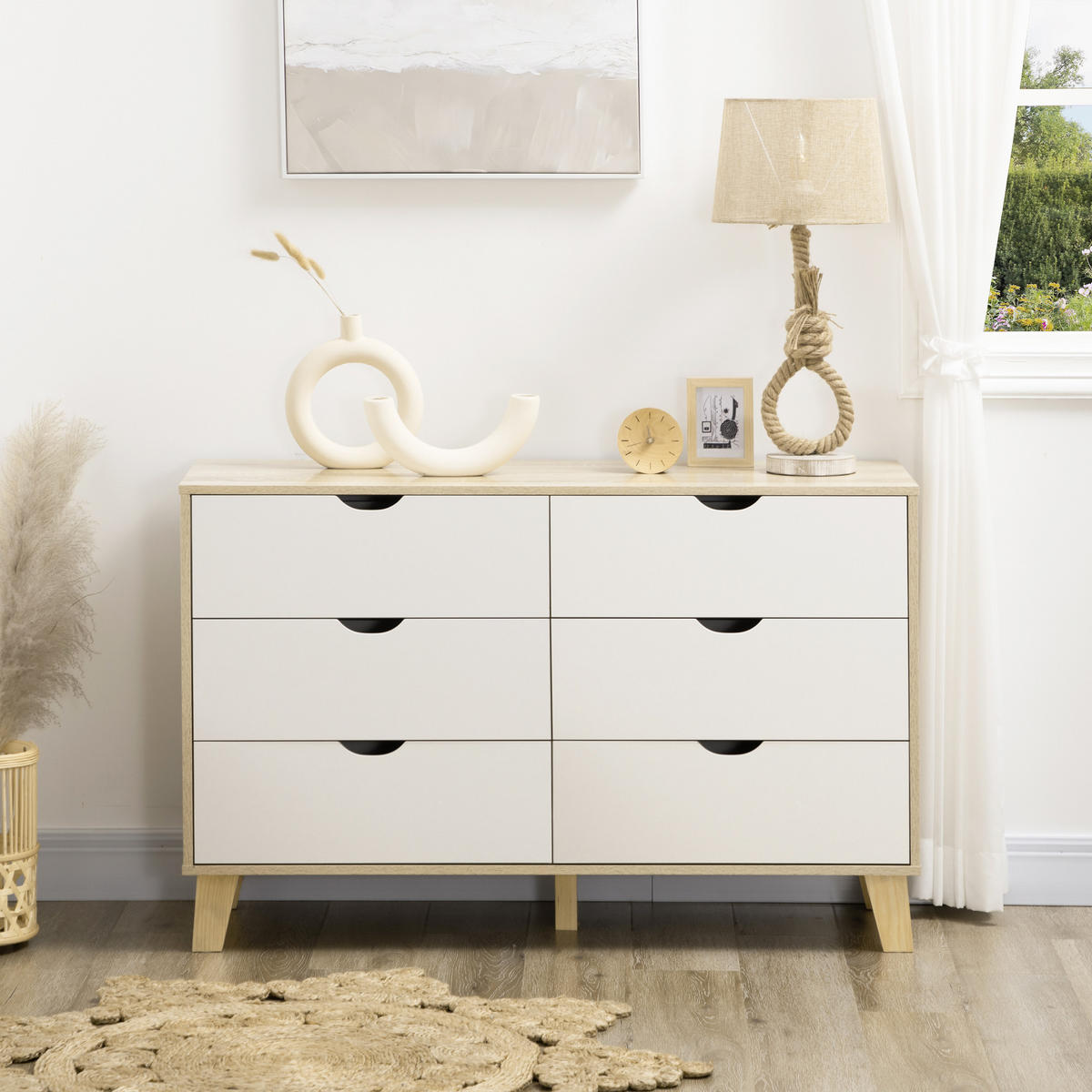 KOMMODE Beige und Holzoptik 120/40/76 cm - Eichefarben, Holzwerkstoff (120/76/40cm) - PANGIVO