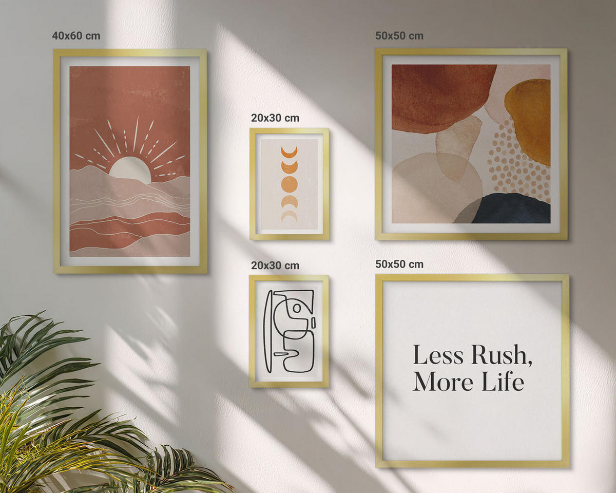 BILDER SET 5er Set - 50x50 cm & 20x30 cm & 40x60 cm Goldrahmen - Abstrakte Formen und Farben - Goldfarben, Kunststoff (40/60cm) - TULUP