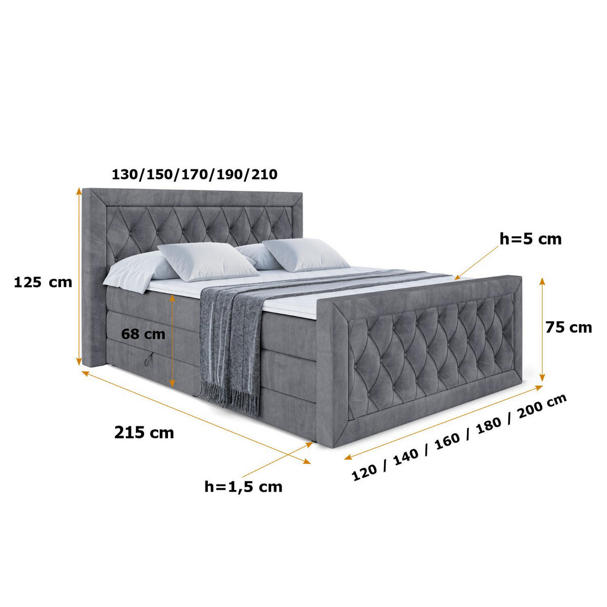 BOXSPRINGBETT NOEL-Z KING - 120 x 200 - H3/H4 - Dunkelgrau - Dunkelgrau, Holzwerkstoff (120/200cm) - ALTDECOR