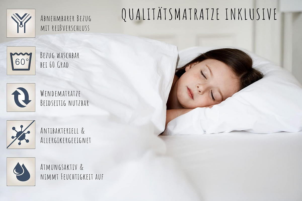BABYBETT 60x120 mit Matratze und Schublade Weiß​ - Weiß, Holz (60/120cm) - Home Collective