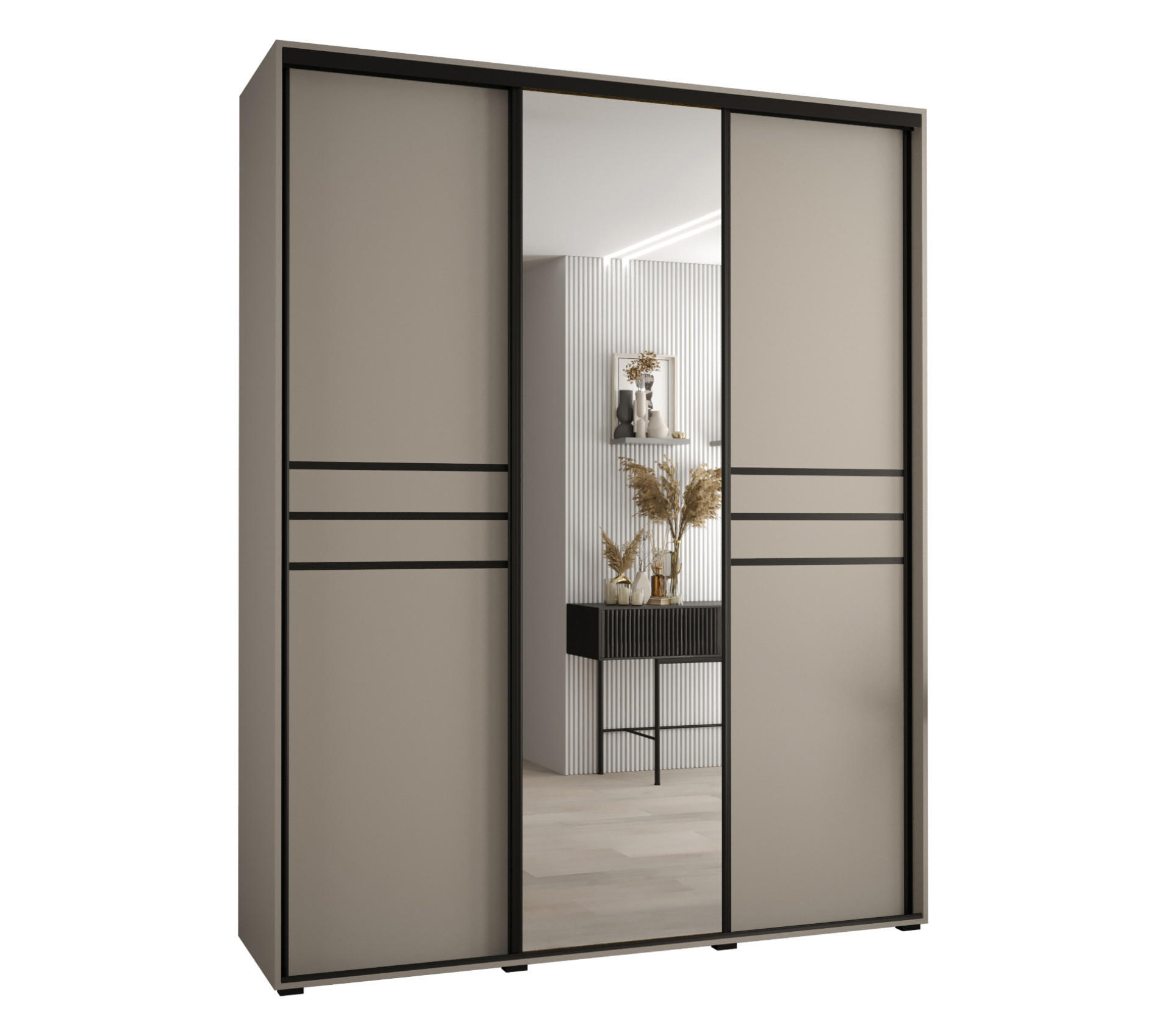 SCHWEBETÜRENSCHRANK 235,2/190/60 3-türig - Kaschmir/Schwarz, Holz/Metall (190/235.2/60cm) - MÖBEL KRYSPOL