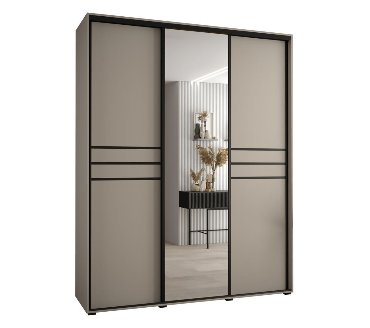 SCHWEBETÜRENSCHRANK 235,2/190/60 3-türig - Kaschmir/Schwarz, Holz/Metall (190/235.2/60cm) - MÖBEL KRYSPOL