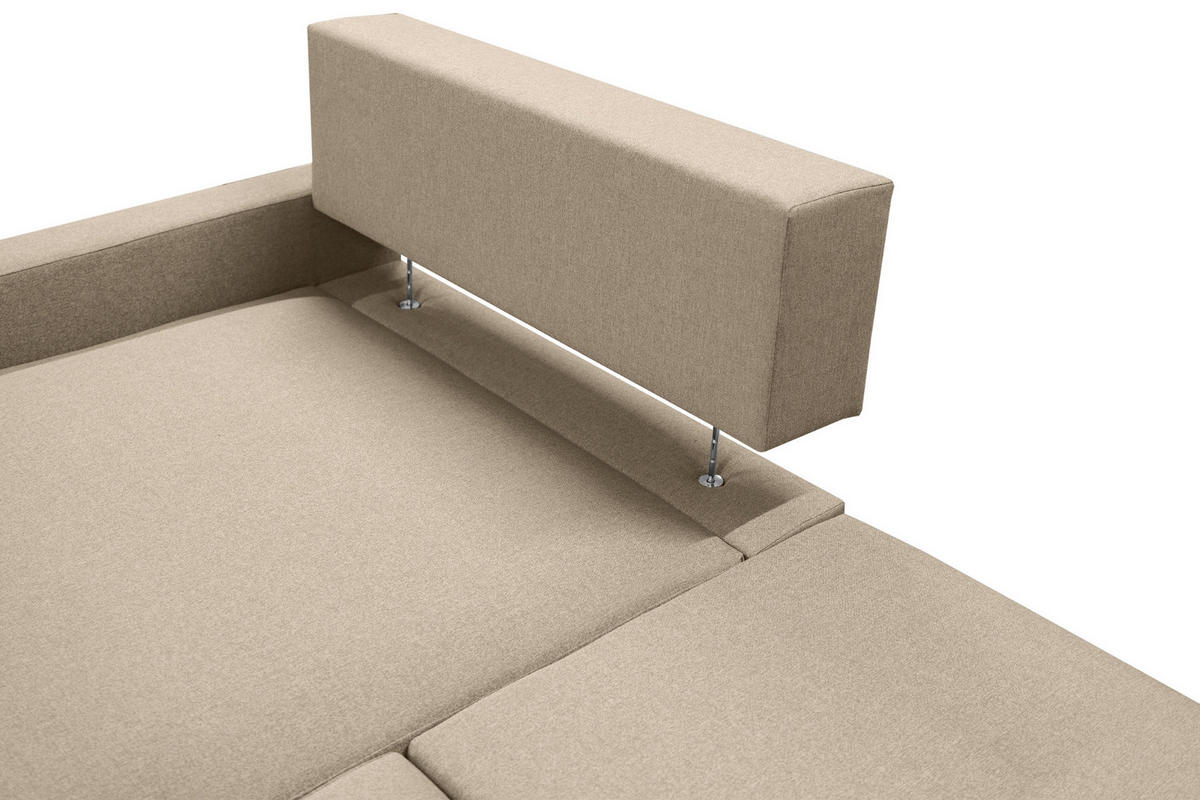 ECKSOFA Mit Schlaffunktion Und Bettzeugablage LUBEKA Stoff Faro Dunkelbeige Links - Cappuccino, Holz (140/147cm) - Kaiser Möbel