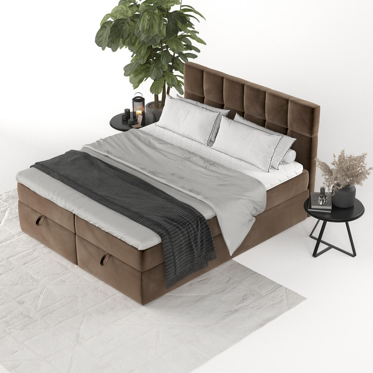 BOXBETT Savio 200/200 cm Braun im Kronos Stoff - Schwarz/Braun, Holz/Holzwerkstoff (200/200cm) - AltaBeds