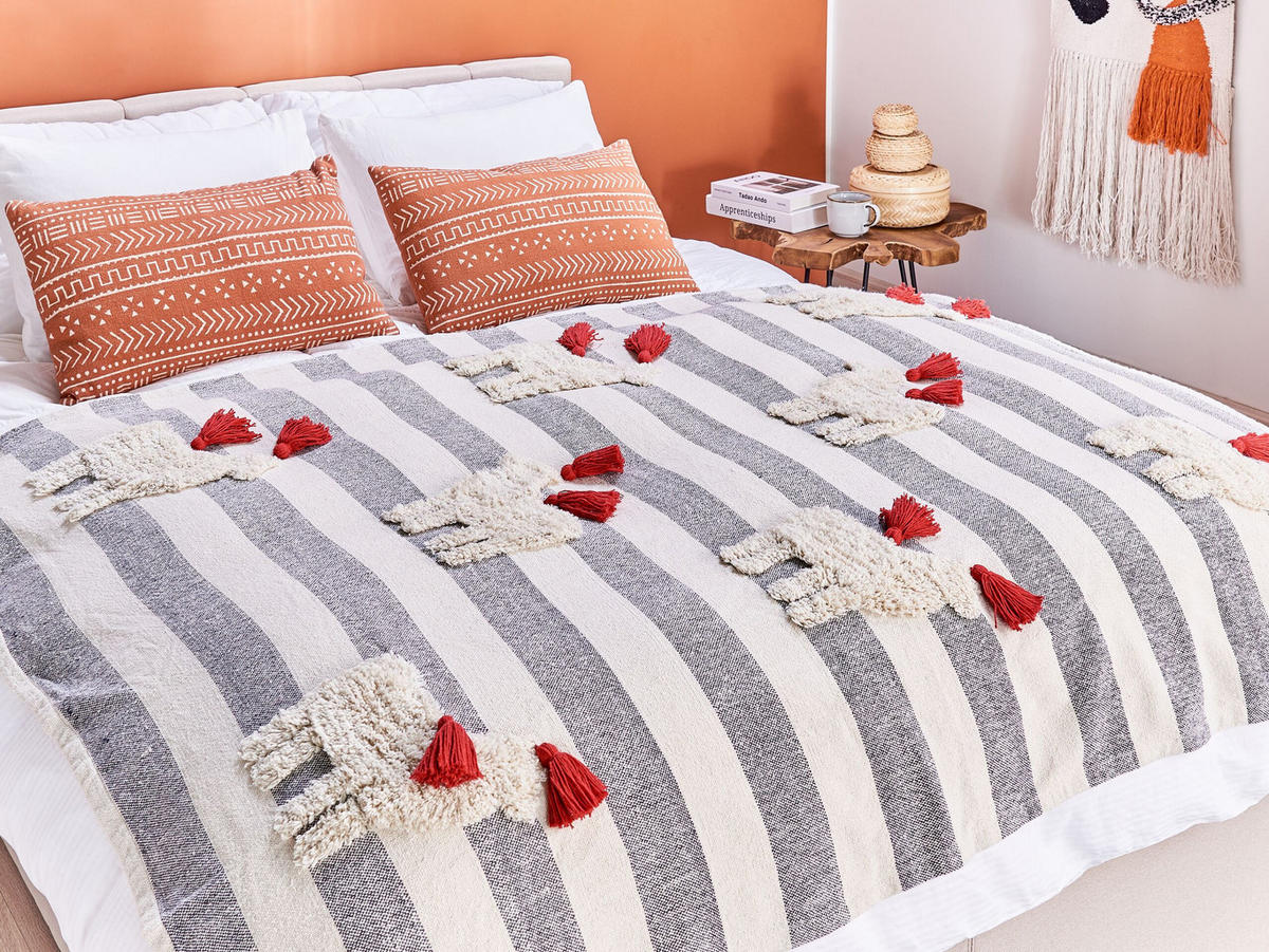 DECKE Weiß Namtar 125/150 cm - Weiß, Naturmaterialien/Textil (125/150cm) - Beliani