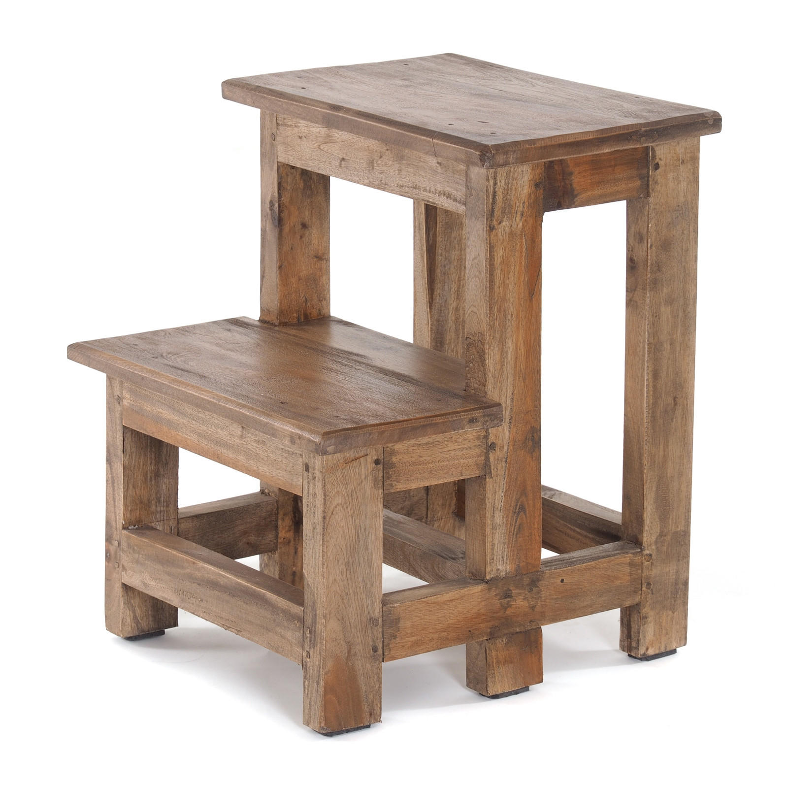 TRITTLEITER STEP Recyclingholz zweistufig 01 natur-vintage - Naturfarben, Holz (37/46/37cm) - DESIGN DELIGHTS