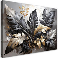 WANDBILD, Schwarz-goldene Akanthusblätter Lorbeerpflanzen Natur - Schwarz, Textil (45/30cm) - Feeby