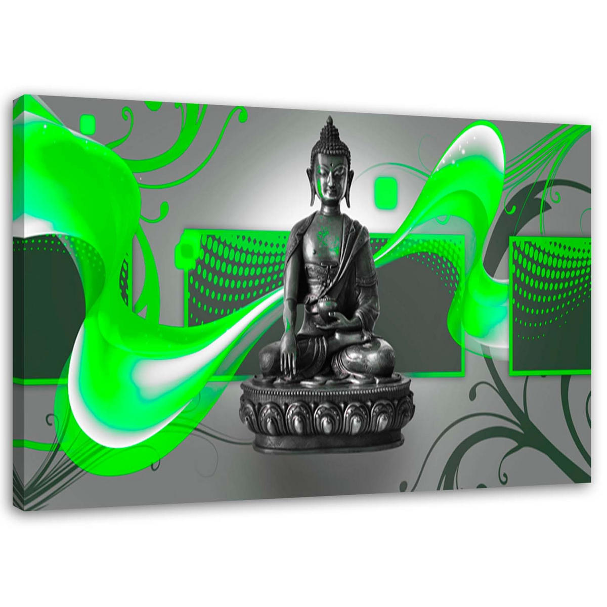LEINWANDBILD Buddha Abstrakt 120x80cm - Grün, Textil (120/80cm) - Feeby