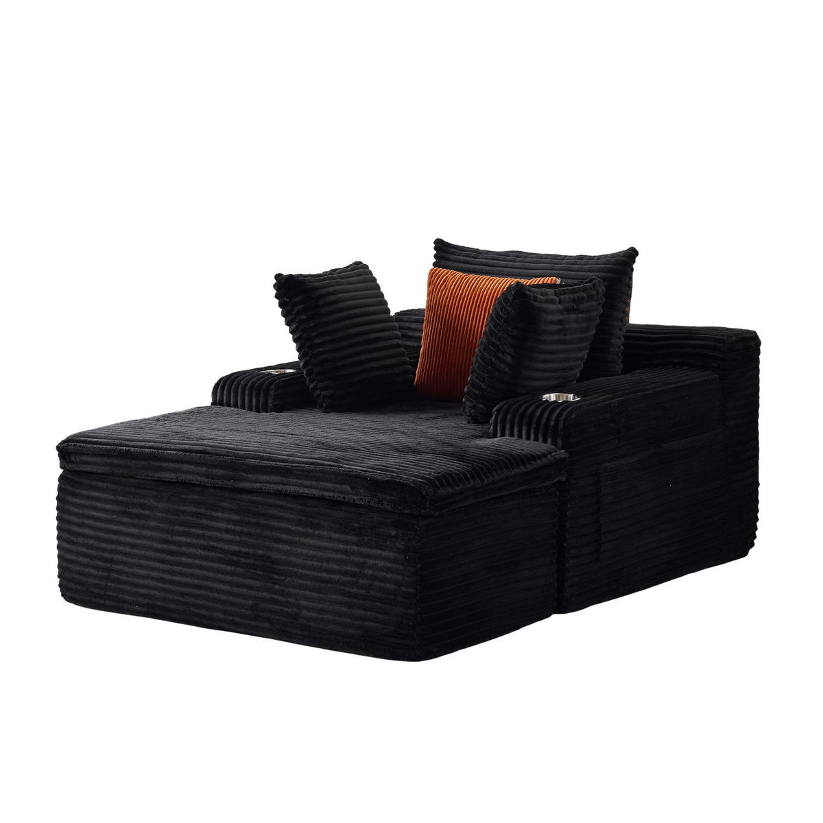 SCHLAFSOFA 165/112/63 cm Schwarz mit Chaiselongue, 3 Kissen und 1 Decke - Schwarz, Textil (112/63/165cm) - Oxeza