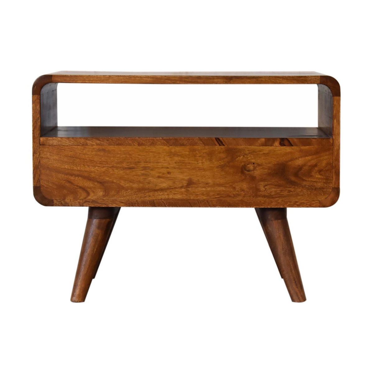 MEDIENANLAGE TV-Schrank aus Massivholz, 2 Schubladen, 1 offenes Regal, nordische Beine, Braun - Messingfarben/Braun, Holz/Metall (60/45/30cm) - Artisan Furniture