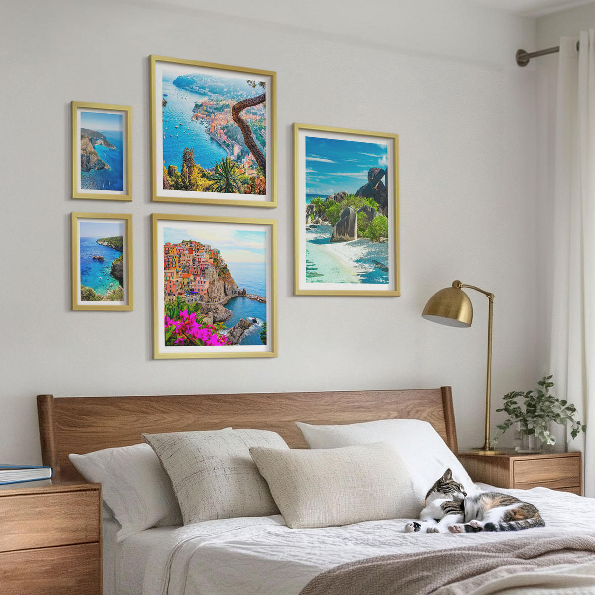 BILDER SET 5er Set - 50x50 cm & 20x30 cm & 40x60 cm Goldrahmen - Winterwald-Blaublume - Goldfarben, Kunststoff (40/60cm) - TULUP