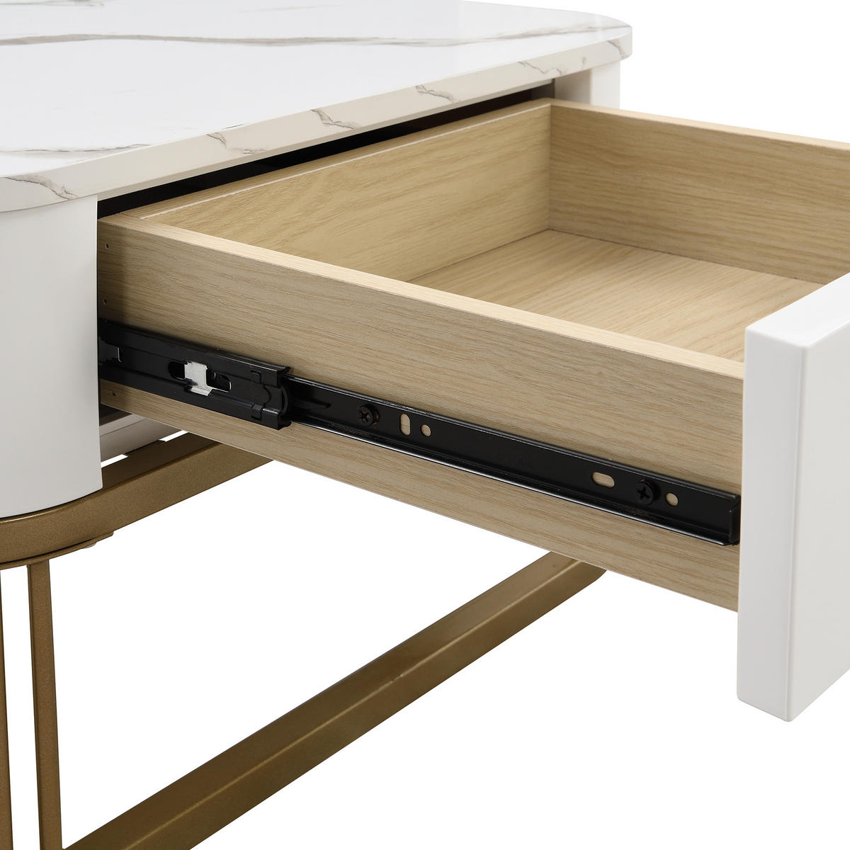 COUCHTISCH-SET in Weiß mit Schubladen und goldenen Beinen für Wohnzimmer, B60/T60/H45 cm - Goldfarben/Weiß, Holzwerkstoff (60/60/45cm) - STILVORA