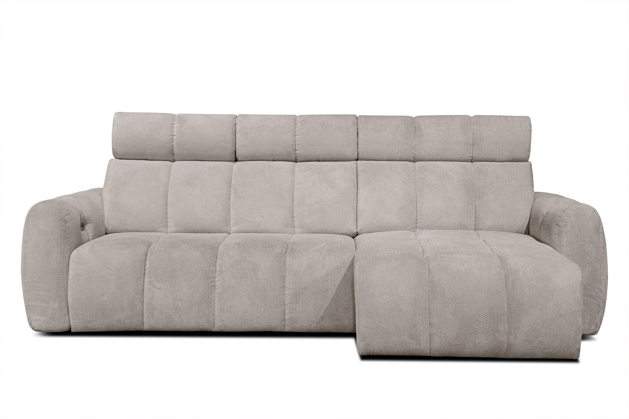 ECKSOFA KIMI 3-Sitzer, ausziehbarer Sitz, verstellbare Kopfstützen, beige - Beige/Schwarz, Holzwerkstoff/Textil (270/160cm) - Courtois Laville