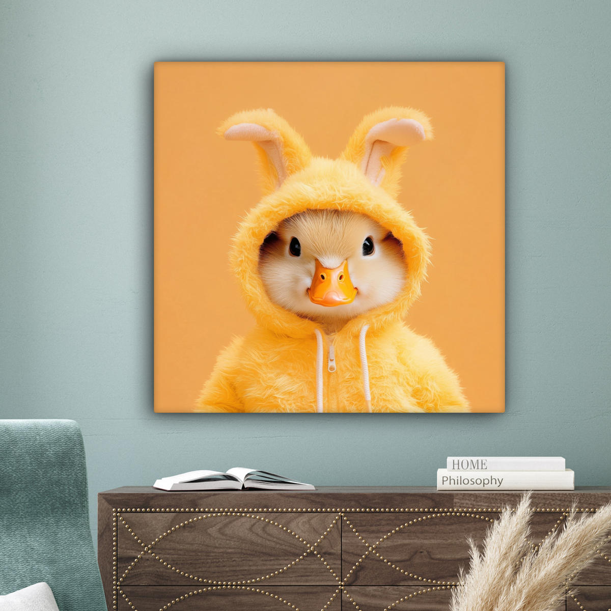 LEINWANDBILD Osterhase - Kostüm - Ente Deko Groß 90x90 cm - Gelb, Textil (90/90cm) - MuchoWow