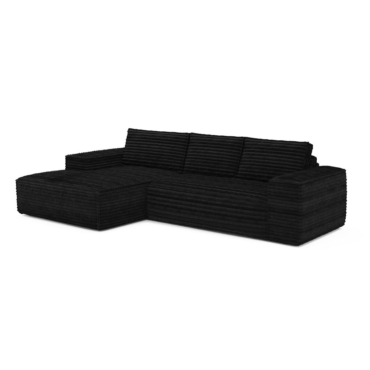 ECKSOFA LINKS Gerippter Samt Dunkles Anthrazit 302cm - Anthrazit, Textil (165/302cm) - Sia Home