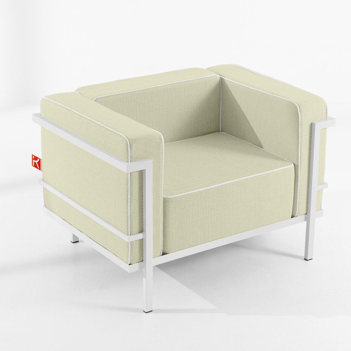 GARTENLOUNGE-SET TRIGLO 1x Tisch, 2x Sessel, 1x Sofa 3-Sitzer, 4-tlg., Modern, Weiß - Weiß/Hellgrün, Glas/Textil - KONSIMO®