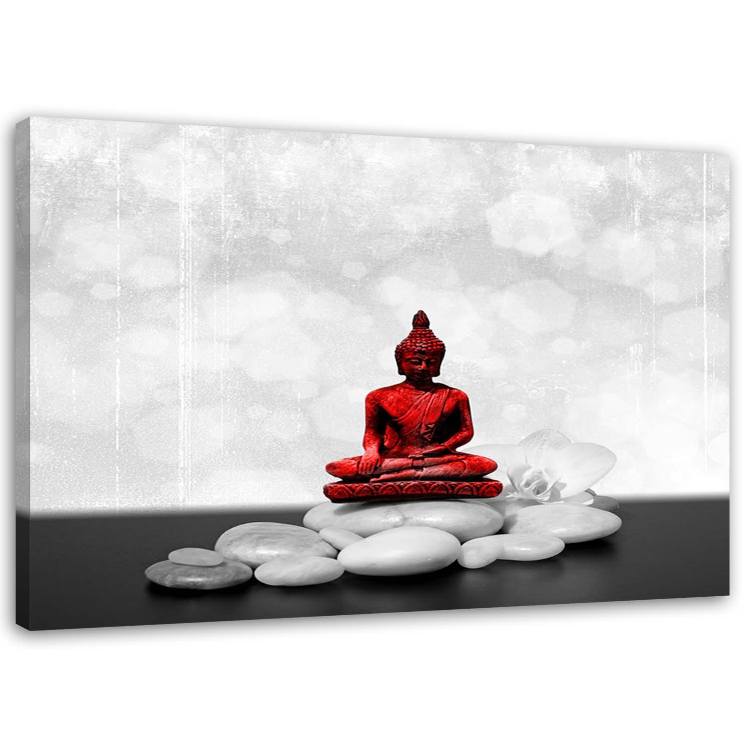 LEINWANDBILD Roter Buddha auf Steinen 60x40cm - Rot, Textil (60/40cm) - Feeby