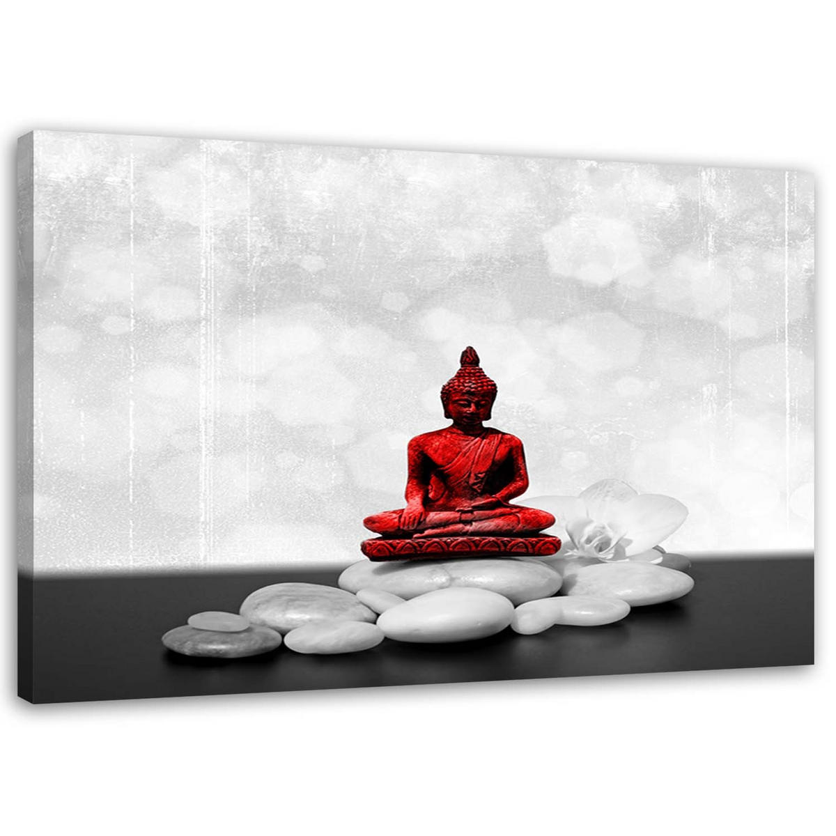 LEINWANDBILD Roter Buddha auf Steinen - Rot, Textil (60/40cm) - Feeby